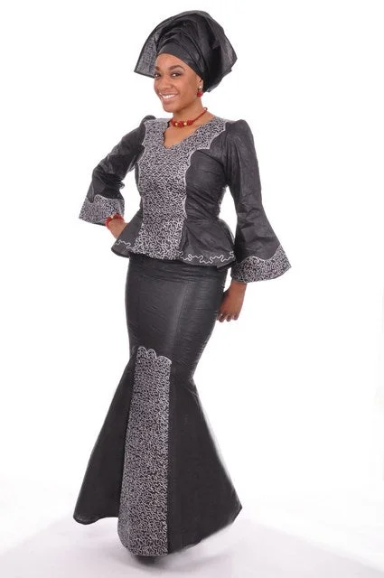 Regal Black Brocade Top and Skirt-Elaborate Silver Embroidery denim skirt trendy