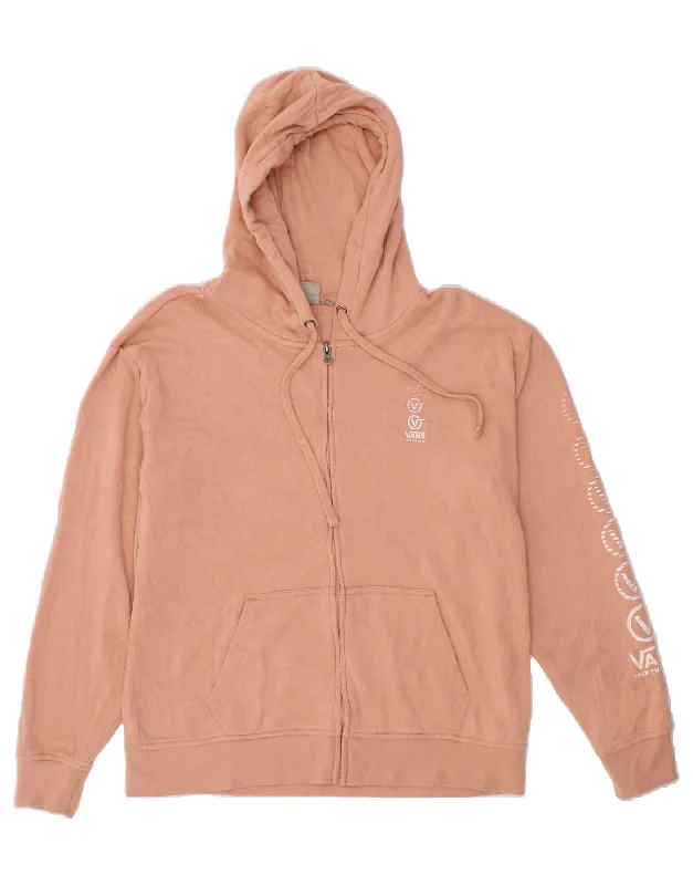 VANS Womens Oversized Graphic Zip Hoodie Sweater UK 10 Small Pink Cotton Faux Fur Fabric Real Fur Fabric Shearling Fabric