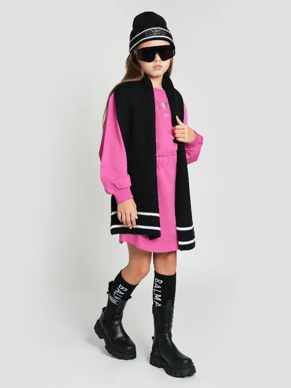 Balmain Girls Logo Sweater Dress in Pink Stylish Fashionable Trendy