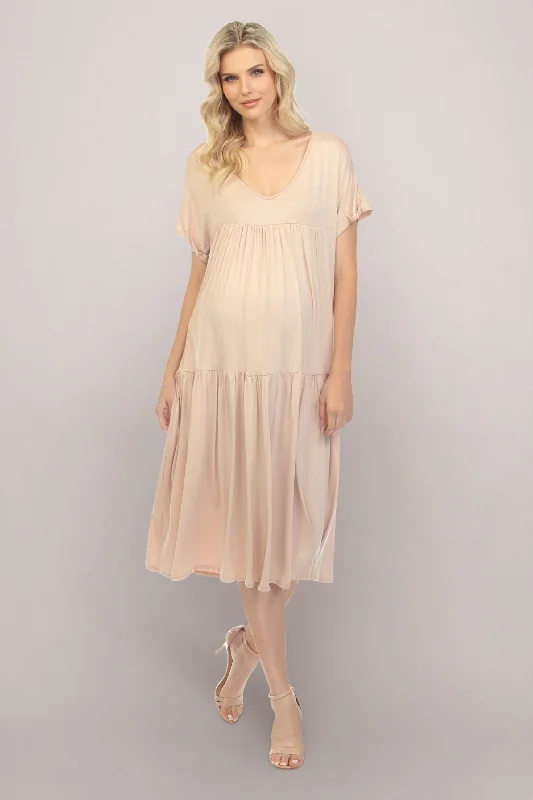 Light Mocha Brown Maternity Midi Beach Dress Tunic Top Casual