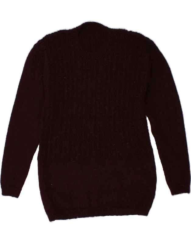 VINTAGE Womens Crew Neck Jumper Sweater UK 12 Medium Burgundy Front Pockets Side Pockets Patch Pockets