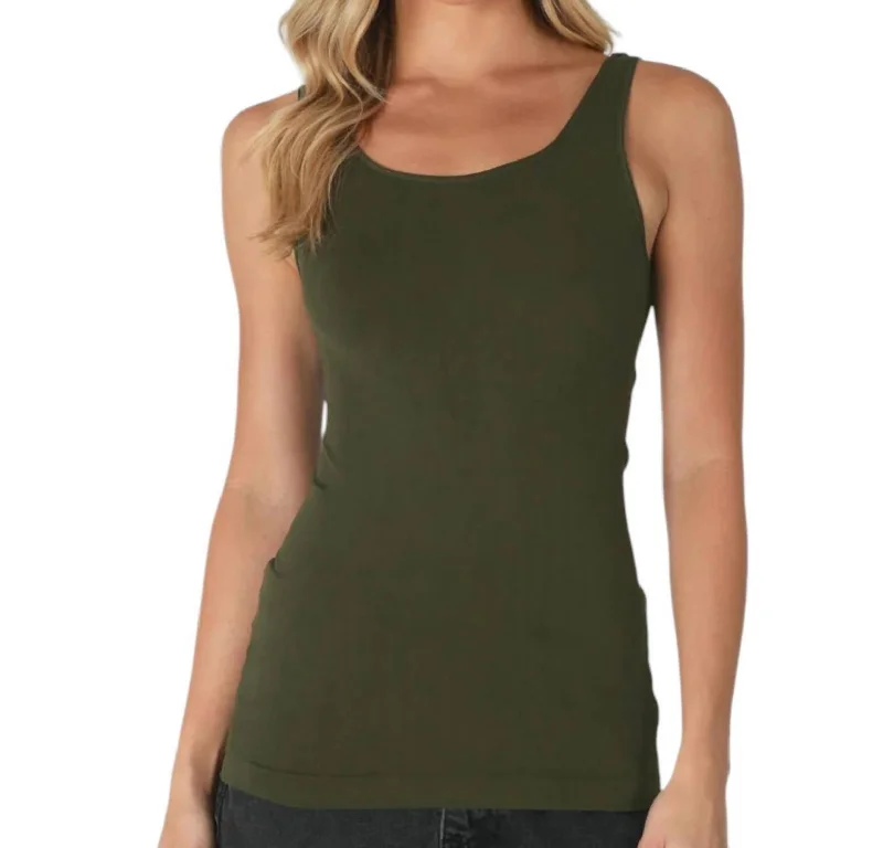 Jersey Tank Top In Green open back tank
