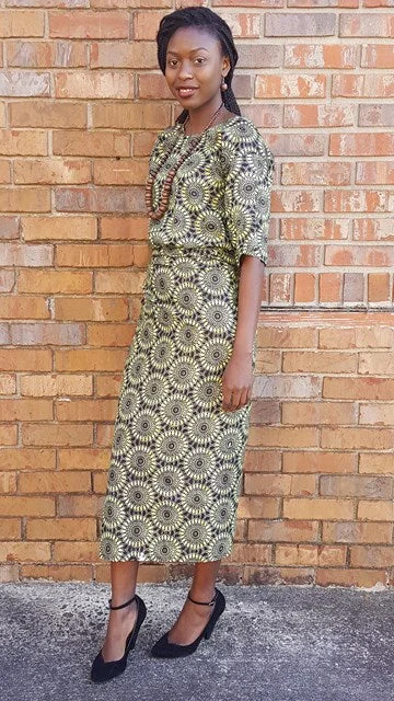 Green African Print Top and Wrap Skirt-DP3773TW chiffon skirt airy