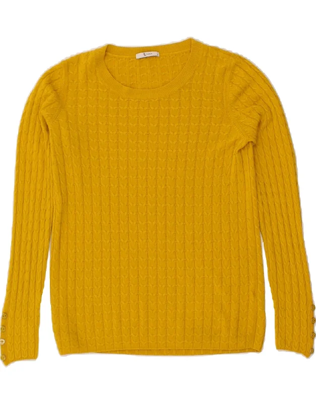 VINTAGE Womens Boat Neck Jumper Sweater UK 12 Medium Yellow Acrylic Iron Safe Non-Iron Wrinkle Free