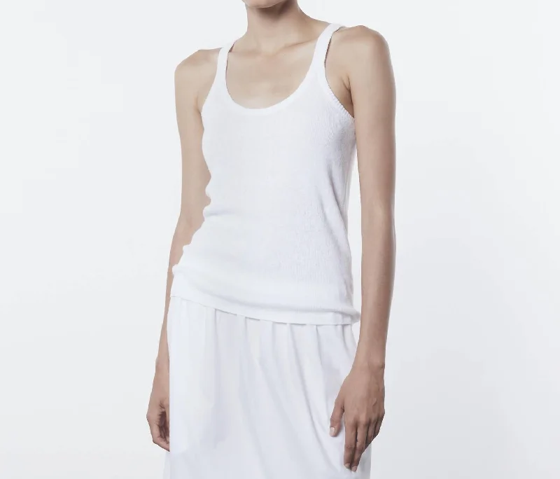 Linen Knit Strappy Tank In White tie dye tank