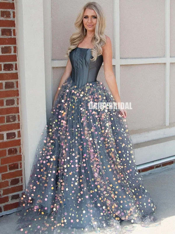 Stunning A-line Tulle Sweetheat Sparkle Sequin Prom Dress, FC4561 Tunics Corduroy durable