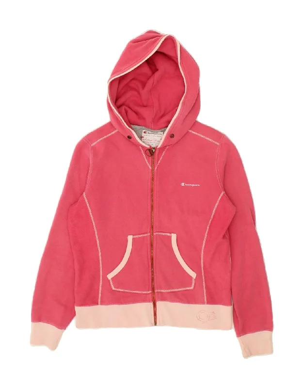 CHAMPION Womens Heritage Classics Zip Hoodie Sweater UK 10 Small Pink Transparent Opaque Sheer