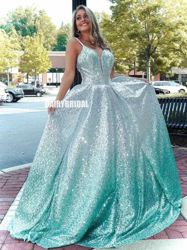 Unique Gradual Sequin A-line Spaghetti Straps Backless Prom Dress, FC5210 Tunics Short Trendy