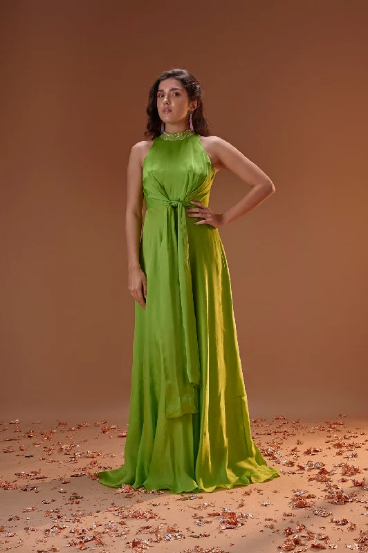 Green Halter Neck Dress Tunics Stylish elegant