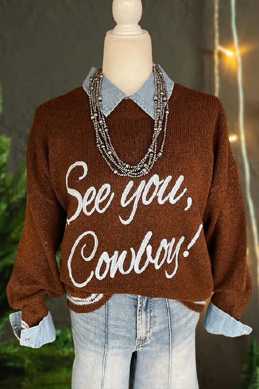 Retro See You Cowboy Sweater Zippered Front Buttoned Front Snap Front