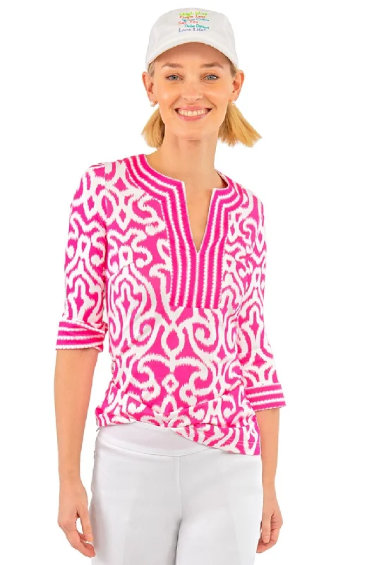 Gretchen Scott Jersey Split Neck Tunic in Arabesque ON SALE! Polka Dot Jersey Shirt