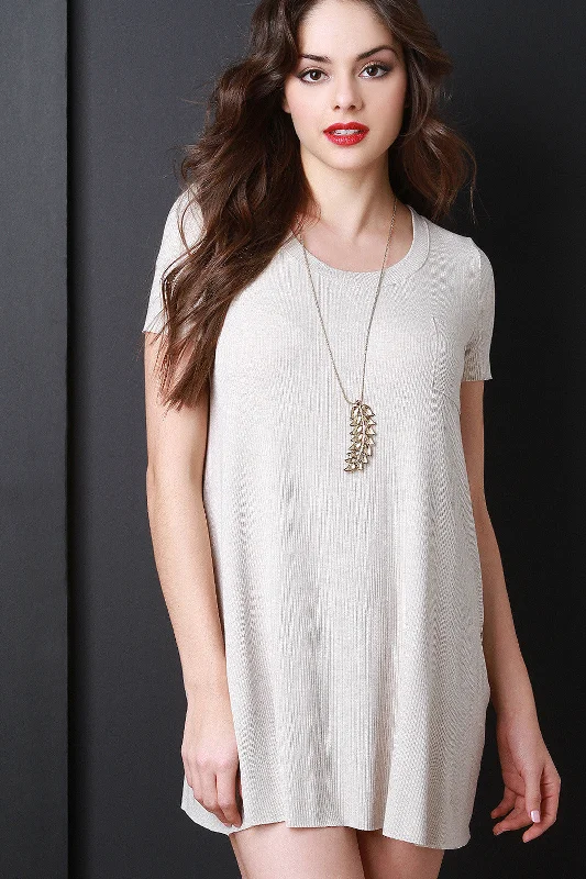 Ribbed Jersey Trapeze Dress With Pocket Turquoise Jersey Tee