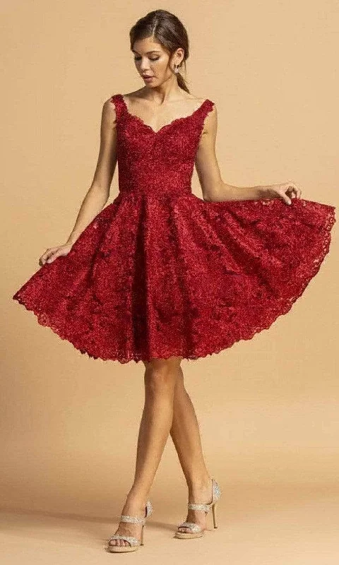 Aspeed Design S2123 - Laced A-Line Cocktail Dress Cowl Neckline Elegant