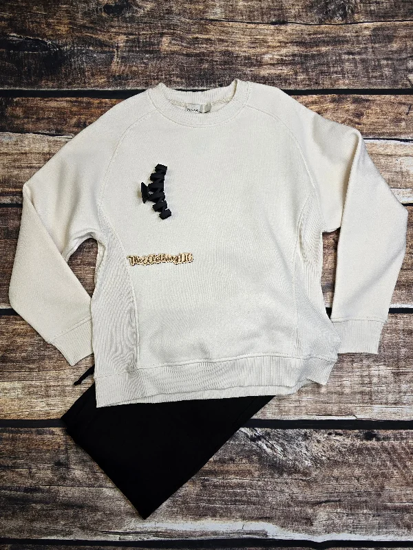 Fleece Round Neck Sweatshirt Hoodie with Hem Frayed Vintage Worn