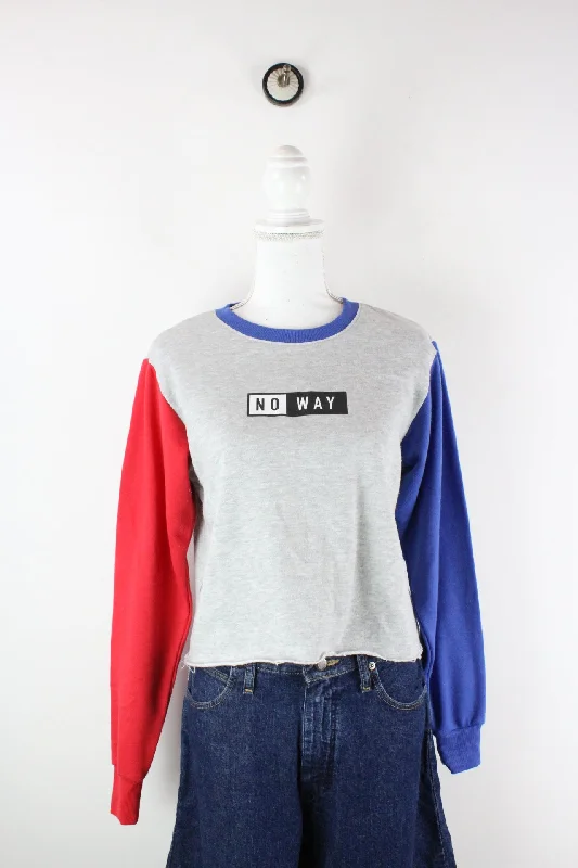 Vintage No Way Crop Sweatshirt (XS) Hoodie with Button Classic Timeless