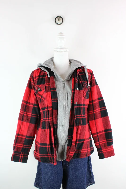 Vintage Checkered Zip Hoodie (M) Hoodie with Relaxed Fit Easy Casual