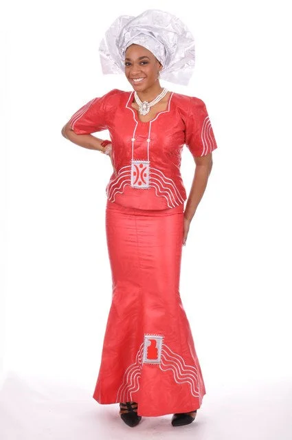 Delta Red Brocade Top and Skirt with Embroidery-DP3361 velvet skirt sumptuous