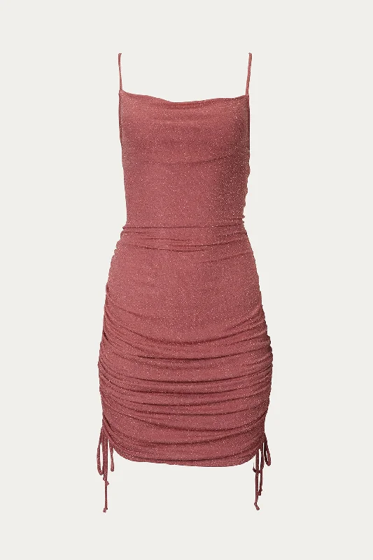 RUCHED LUREX STRETCH-JERSEY MINI DRESS Halter Neck Jersey Tee
