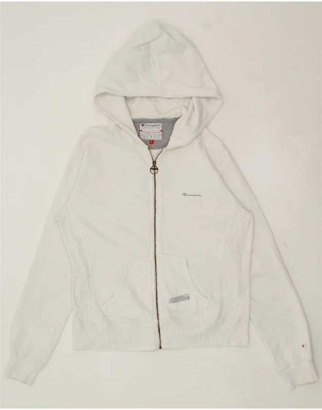 CHAMPION Womens Heritage Classics Zip Hoodie Sweater UK 16 Large White Transparent Opaque Sheer