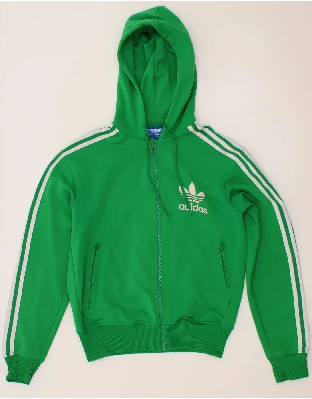 ADIDAS Womens Oversized Zip Hoodie Sweater UK 10 Small Green Polyester Handmade Hand-knitted Hand-woven