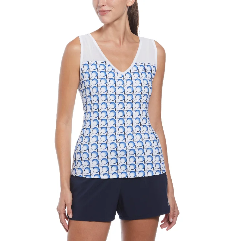 Women's Tennis Print V-Neck Tank Top stretchy tank top