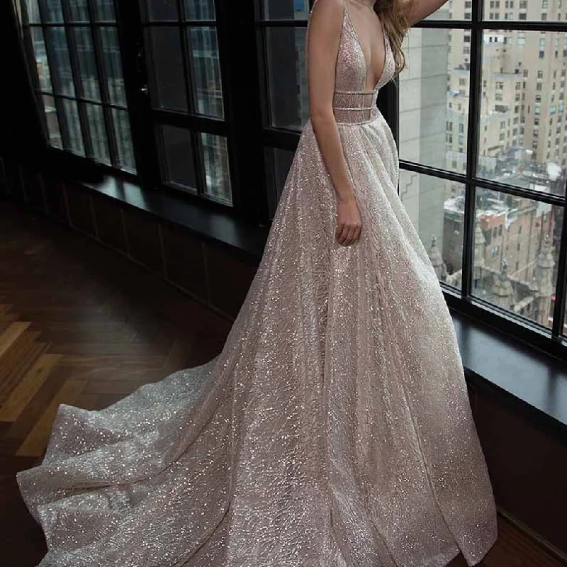Sparkly Sequin A-Line Backless Tulle Simple Sleeveless Prom Dresses, FC1861 Tunics Bestseller popular