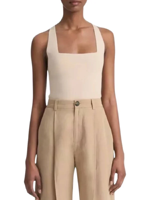 Racer Back Square Neck Tank Top In Beach adorable tank top