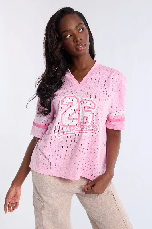 Graphic Short Sleeve V-Neck Mesh Jersey Gold Jersey Tee