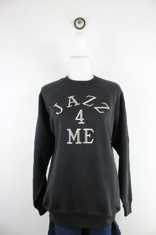 Vintage Jazz 4 Me Sweatshirt (L) Hoodie with Applique Textured Unique