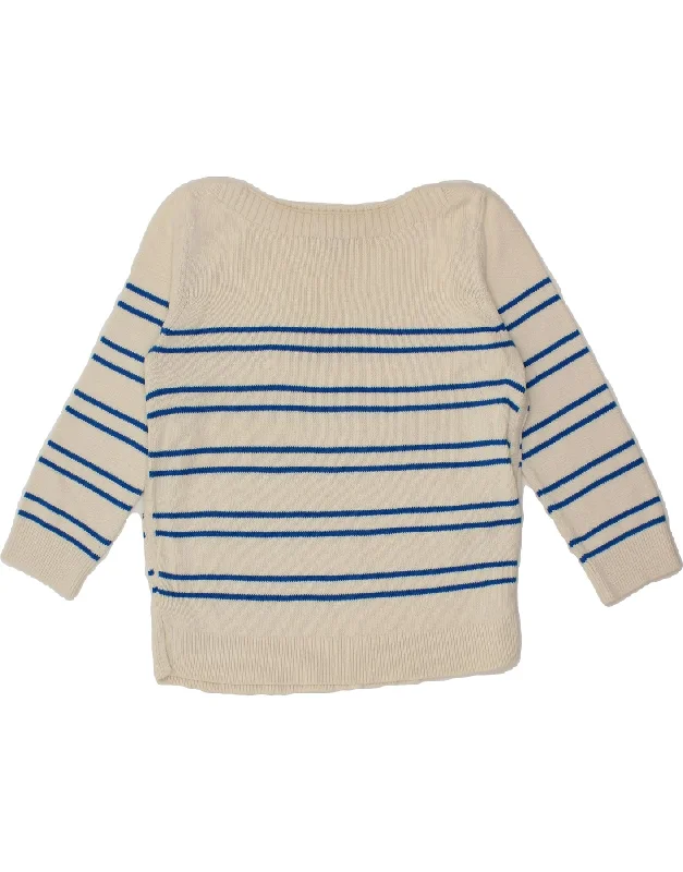 HOBBS Womens Boat Neck Jumper Sweater UK 14 Medium White Striped Solid Color Striped Floral Print