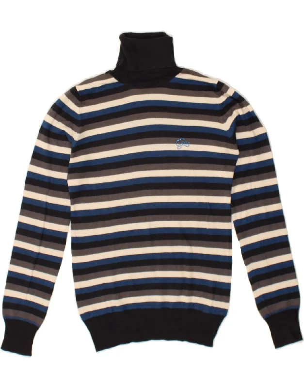 GAS Womens Roll Neck Jumper Sweater UK 12 Medium Black Striped Cotton Oversized Loose Flowy