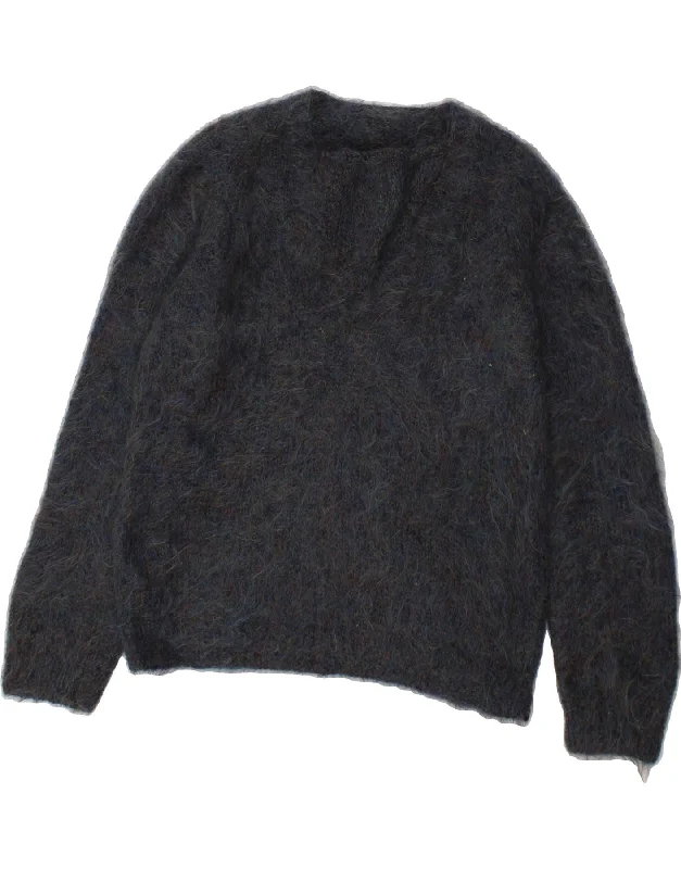 VINTAGE Womens Crew Neck Jumper Sweater UK 14 Medium Navy Blue Chenille Fabric Brocade Fabric Lace Fabric
