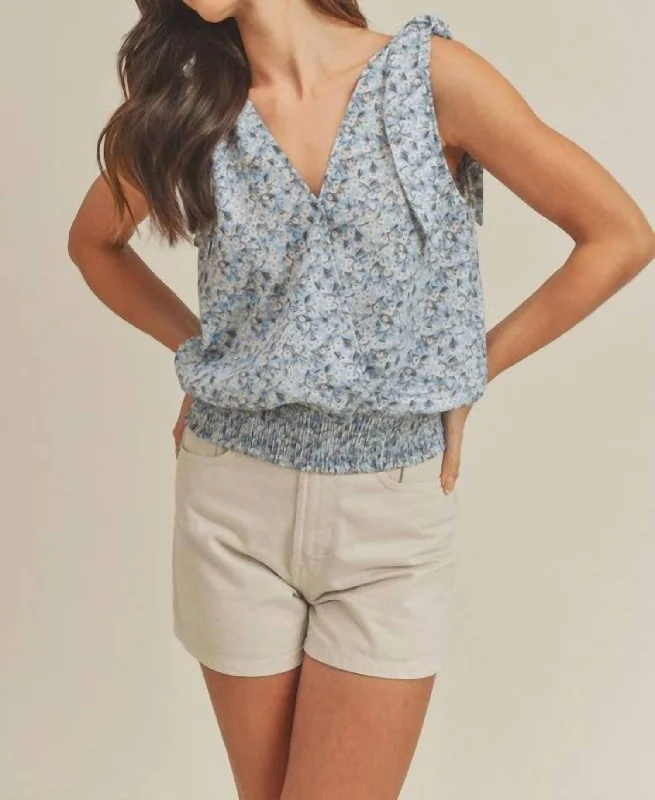 Floral Tank Blouse In Sky rhinestone tank top