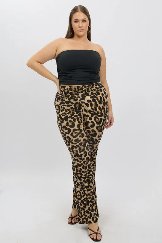 Brown Animal Print Jersey Leopard Flare Pants Maximalist Jersey Tee