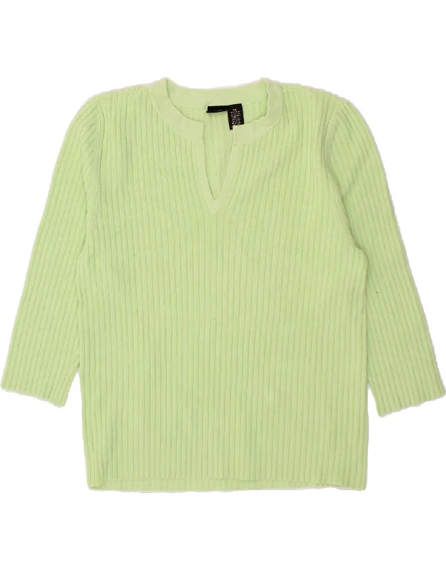 MOSSIMO Womens 3/4 Sleeve V-Neck Jumper Sweater UK 20 2XL Green Nylon Spandex Blend Rayon Blend Denim Blend