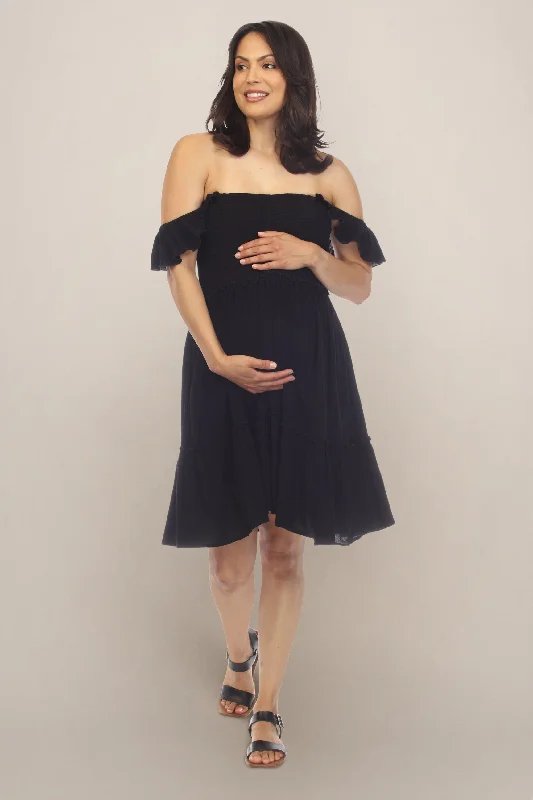 Black Off the Shoulder Maternity Smock Dress Tunics Trendy modern