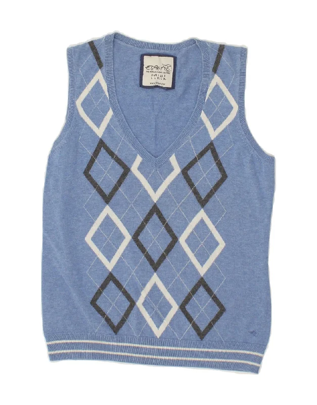 ESPRIT Womens Vest Tank Top UK 14 Large Blue Argyle/Diamond soft pink tank