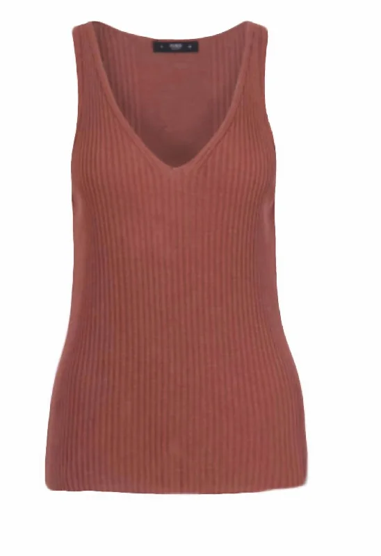 Knit Ribbed Tank In Bronze relaxed fit tank