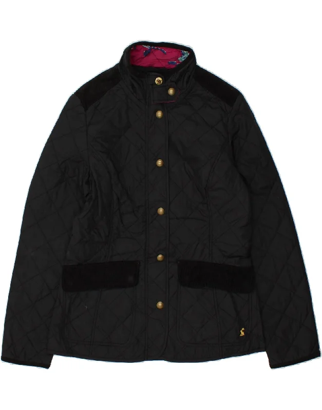 JOULES Womens Quilted Jacket UK 12 Medium  Black Polyamide Front Pockets Side Pockets Patch Pockets