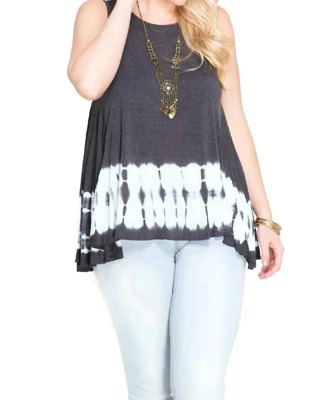 Tie Dye Sleeveless Tank - Plus In Charcoal basic tank top