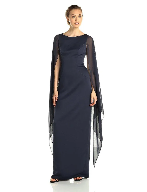 Adrianna Papell - Bateau Fitted Long Dress with Cape Sleeve 81917310SC Off-the-shoulder Chic Trendy