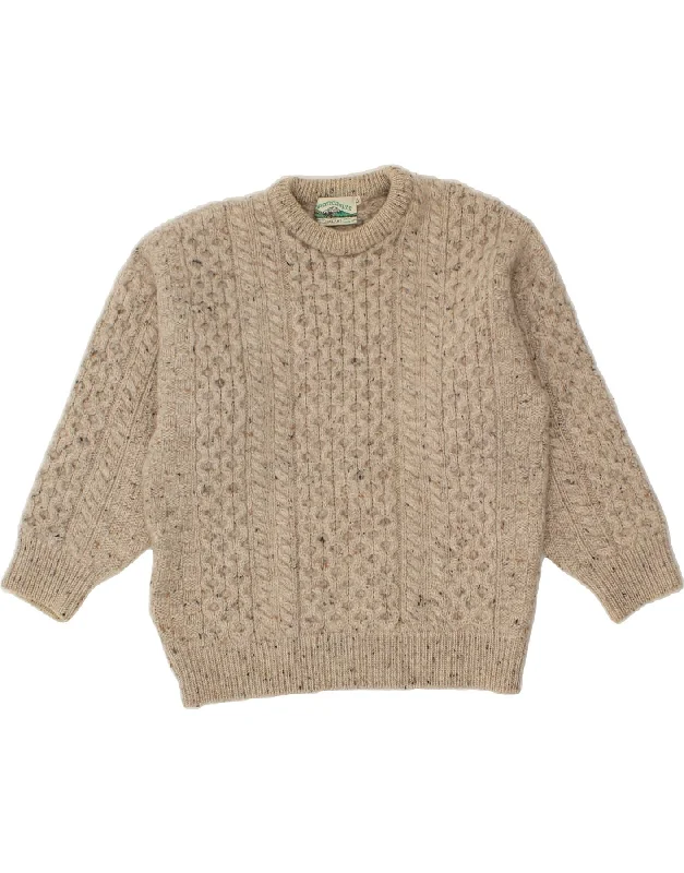ARAN CRAFTS Womens Crew Neck Jumper Sweater UK 16 Large Beige Flecked Slim Fit Regular Fit Oversized