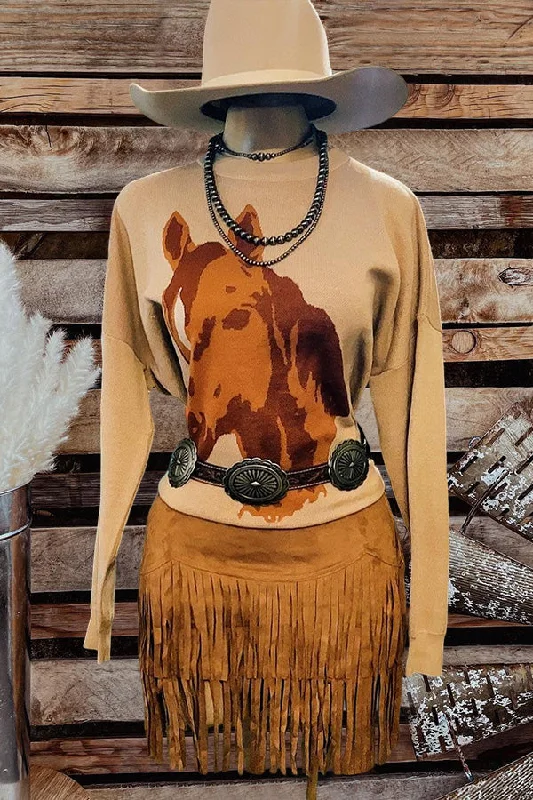 Vintage Horse Print Sweater Satin Blend Silk Blend Wool Blend