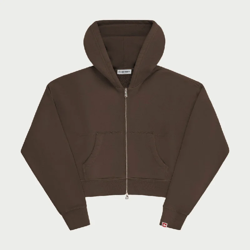 Horse Power Women's Zip-Up Hoodie (Coffee) Hoodie with Drop Shoulder Relaxed Streetwear