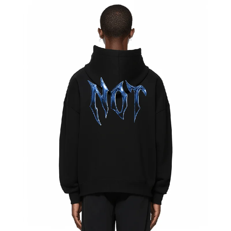 Superconscious NOT Hoodie - Black / Blue Hoodie with High-Low Hem Asymmetrical Trendy