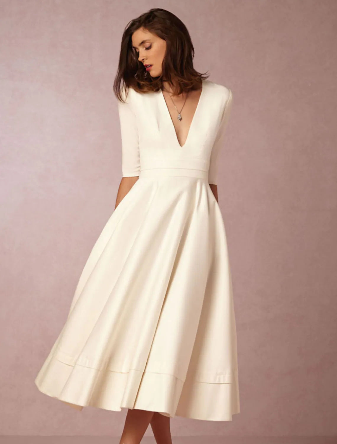 A-Line Dresses Party Half Sleeve V Neck Pocket Jersey with Pleats Tunics Fall fleece