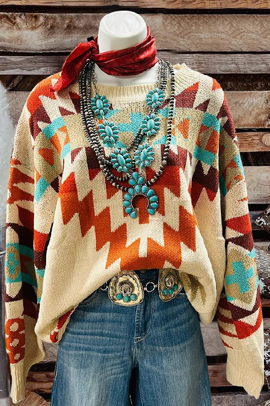 Retro Classic Aztec Printed Sweater Herringbone Houndstooth Plaid