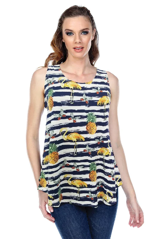 Tank Top Striped Colorful Flamingo Print trendy tank top