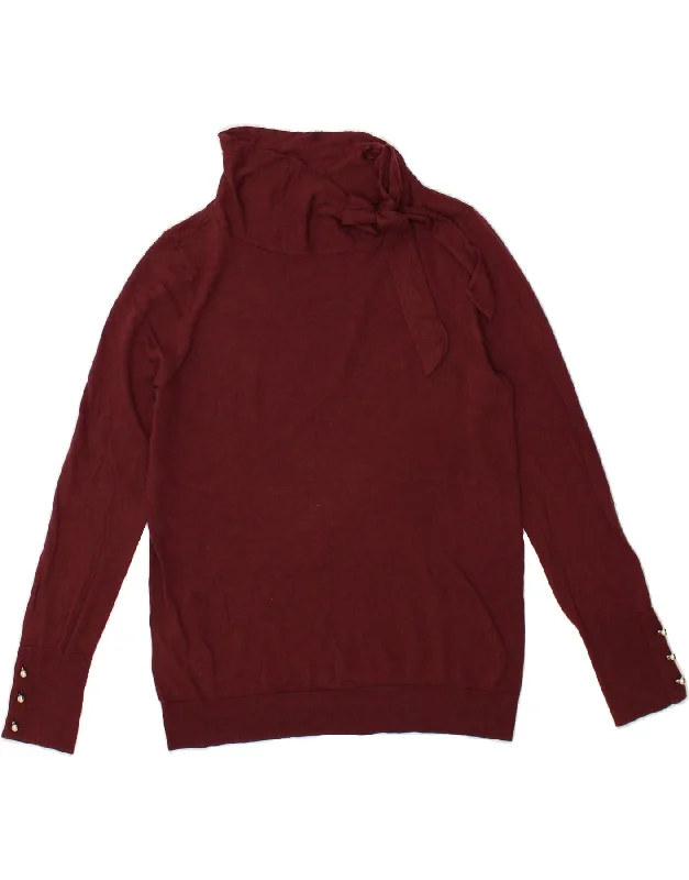LAURA ASHLEY Womens Roll Neck Jumper Sweater UK 14 Large Burgundy Cotton Print Jacquard Patchwork