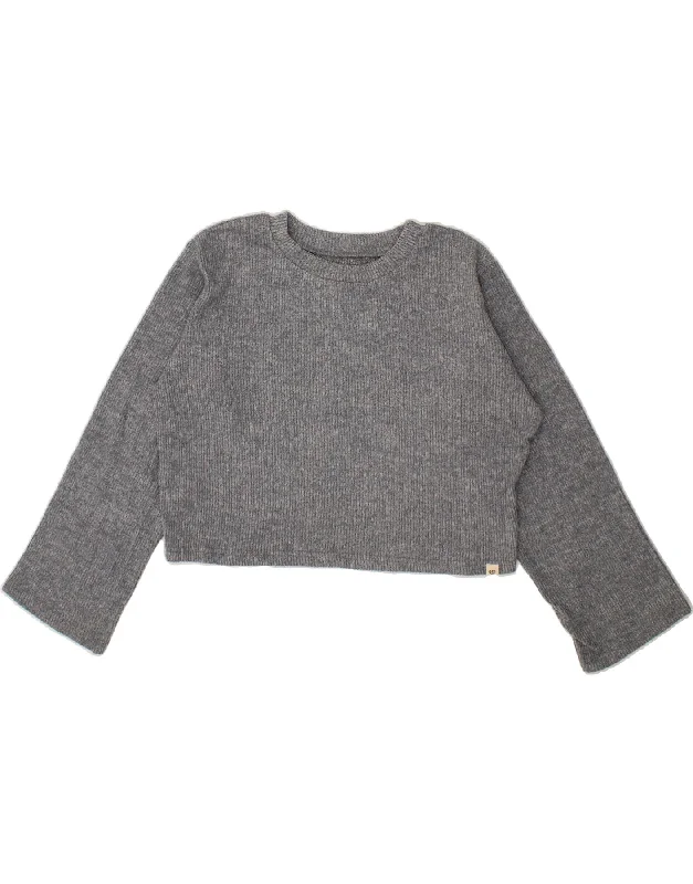 RIP CURL Womens Oversized Crop Boat Neck Jumper Sweater UK 10 Small Grey Sequined Glittery Shiny